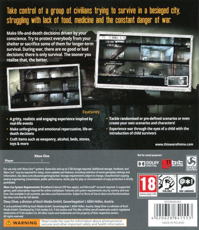 Back Cover for This War of Mine: The Little Ones (Xbox One)
