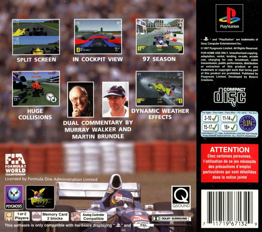 Back Cover for Formula 1: Championship Edition (PlayStation)