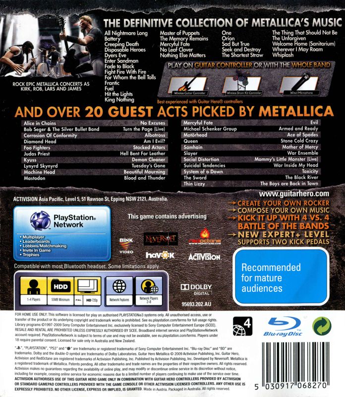 Back Cover for Guitar Hero: Metallica (PlayStation 3)