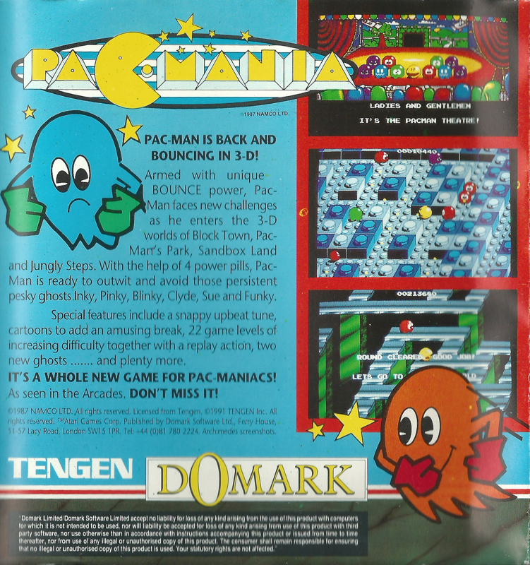 Back Cover for Pac-Mania (Acorn 32-bit)