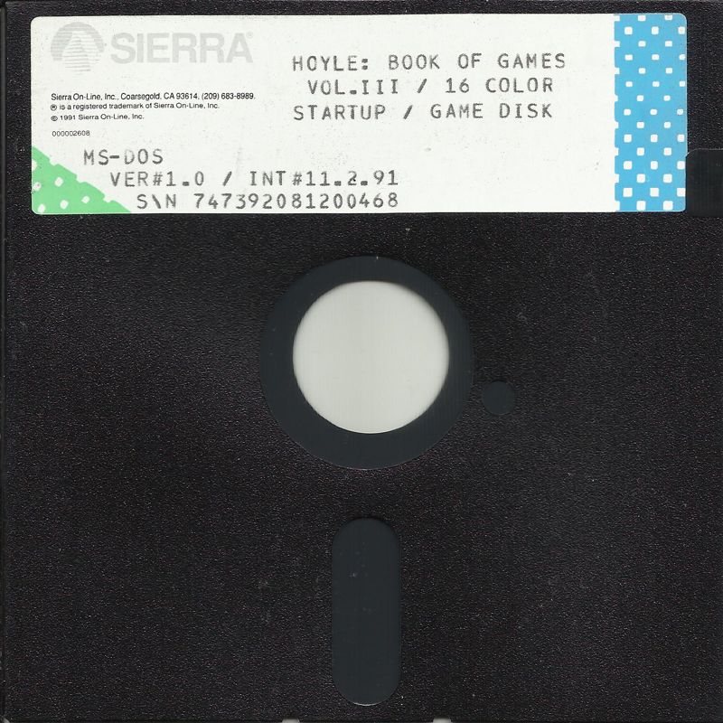 Media for Hoyle: Official Book of Games - Volume 3 (DOS) (Dual media release (EGA/VGA HD version 1.0)): 5.25" Startup / Game Disk (16 color)