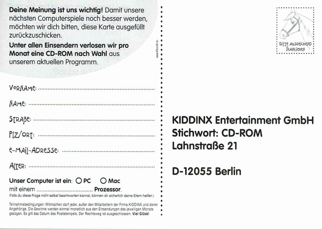 Extras for Wendy: Rettung für Sternchen (Macintosh and Windows): Registration Card - Front
