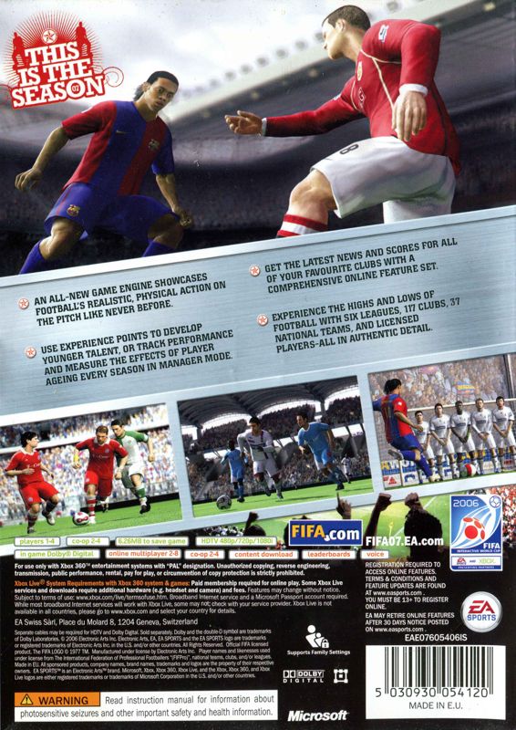 Back Cover for FIFA Soccer 07 (Xbox 360)