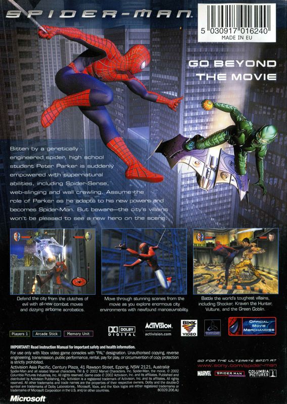 Back Cover for Spider-Man (Xbox)