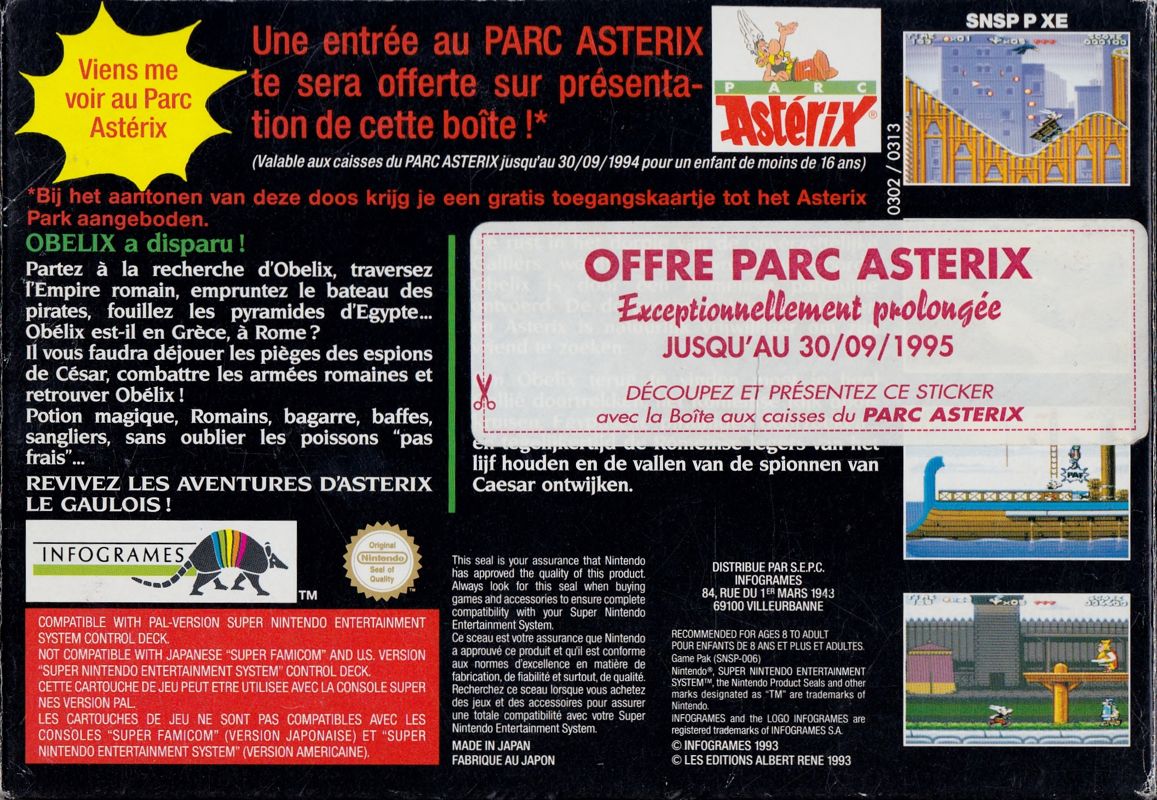 Back Cover for Astérix (SNES)