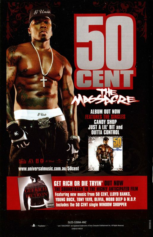 Manual for 50 Cent: Bulletproof (PlayStation 2): Back