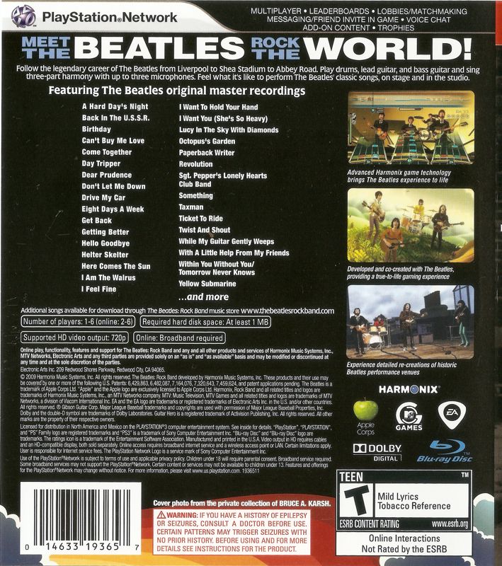 Back Cover for The Beatles: Rock Band (PlayStation 3)