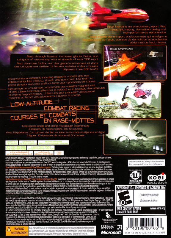 Back Cover for Fatal Inertia (Xbox 360)