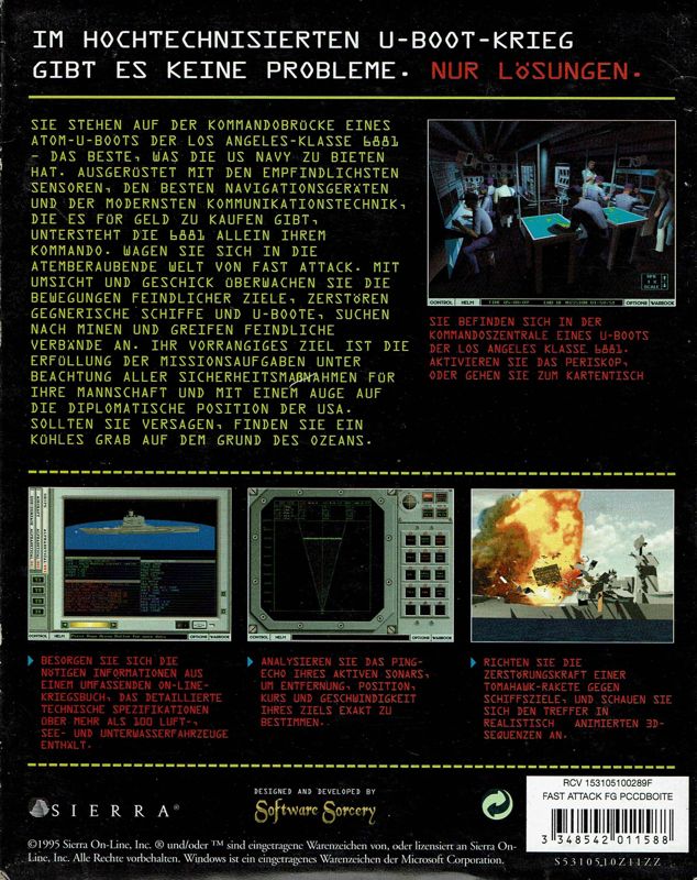 Back Cover for Fast Attack: High Tech Submarine Warfare (DOS)