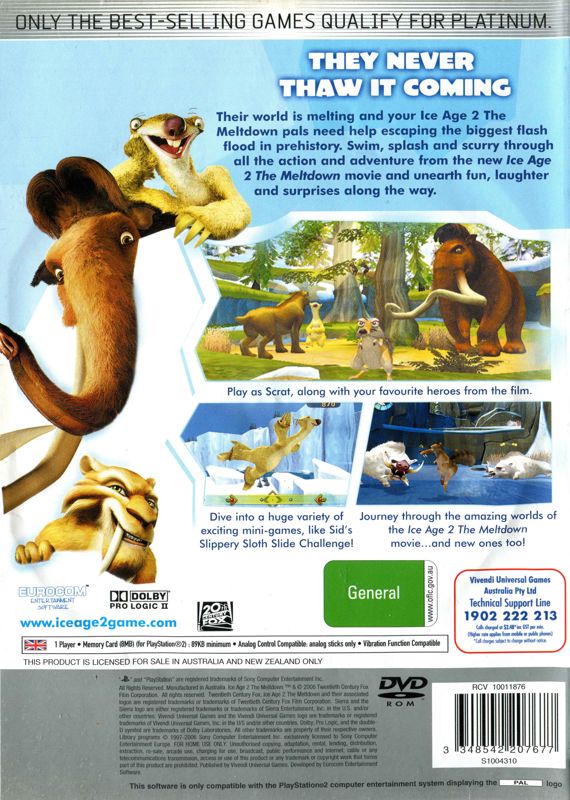 Back Cover for Ice Age 2: The Meltdown (PlayStation 2) (Platinum release)