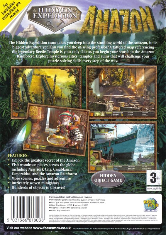 Back Cover for Hidden Expedition: Amazon (Windows) (Focus Multimedia release)