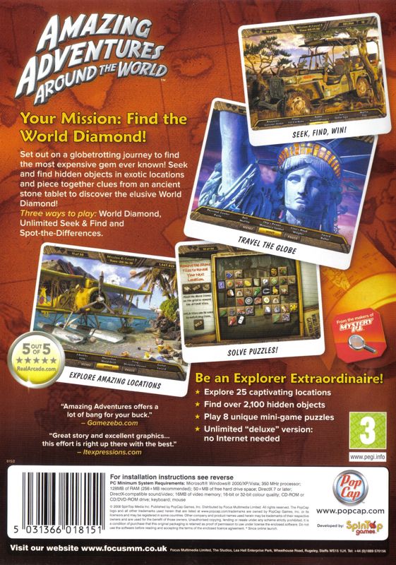 Back Cover for Amazing Adventures: Around the World (Windows) (Focus Multimedia release)