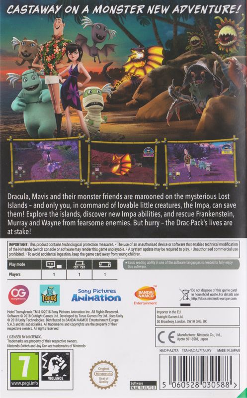 Back Cover for Hotel Transylvania 3: Monsters Overboard (Nintendo Switch)