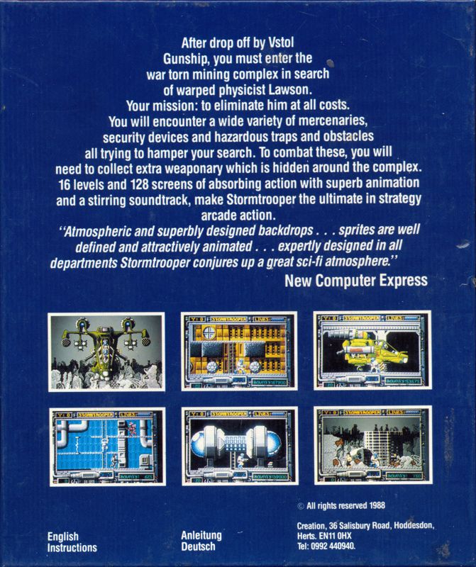Back Cover for Stormtrooper (Atari ST)