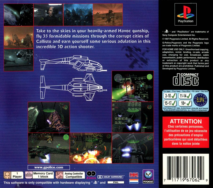 Back Cover for G-Police (PlayStation)