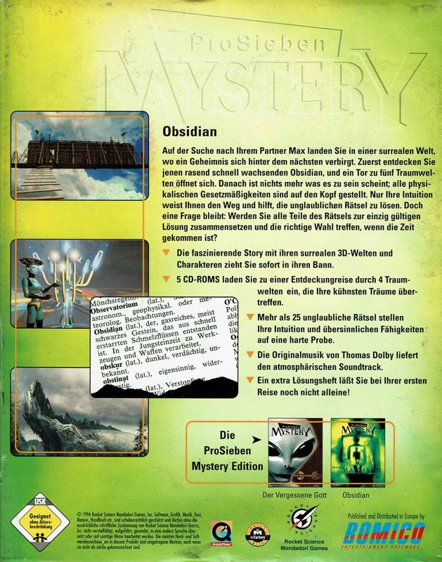 Back Cover for Obsidian (Windows) (Soft Price release)