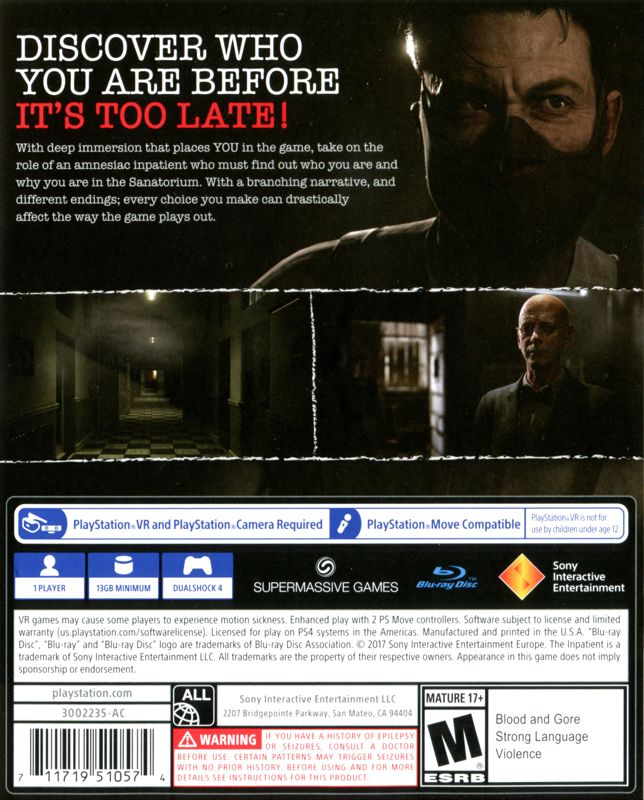Back Cover for The Inpatient (PlayStation 4)