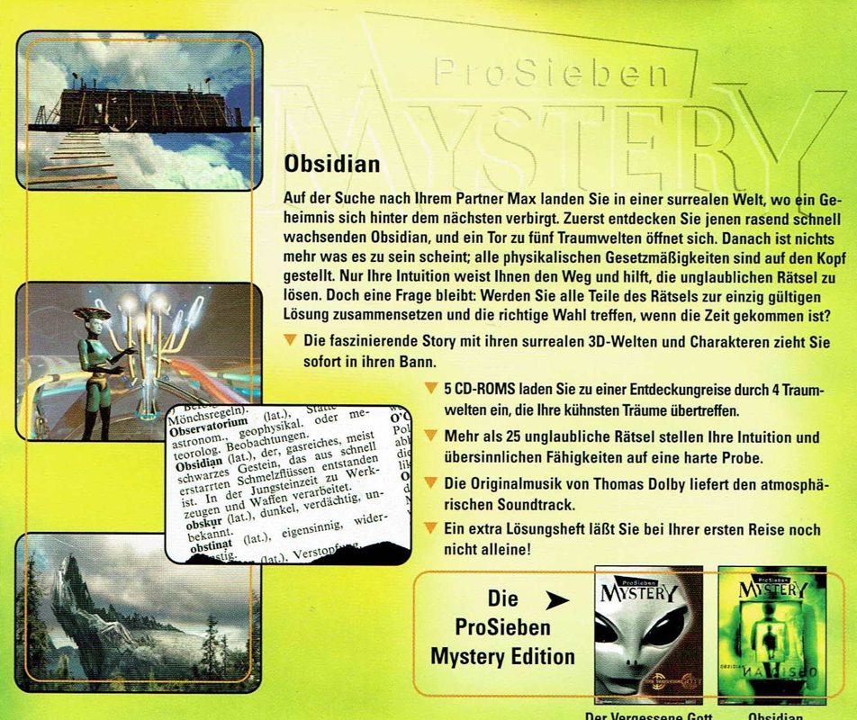 Other for Obsidian (Windows) (Soft Price release): Jewel Case - Back