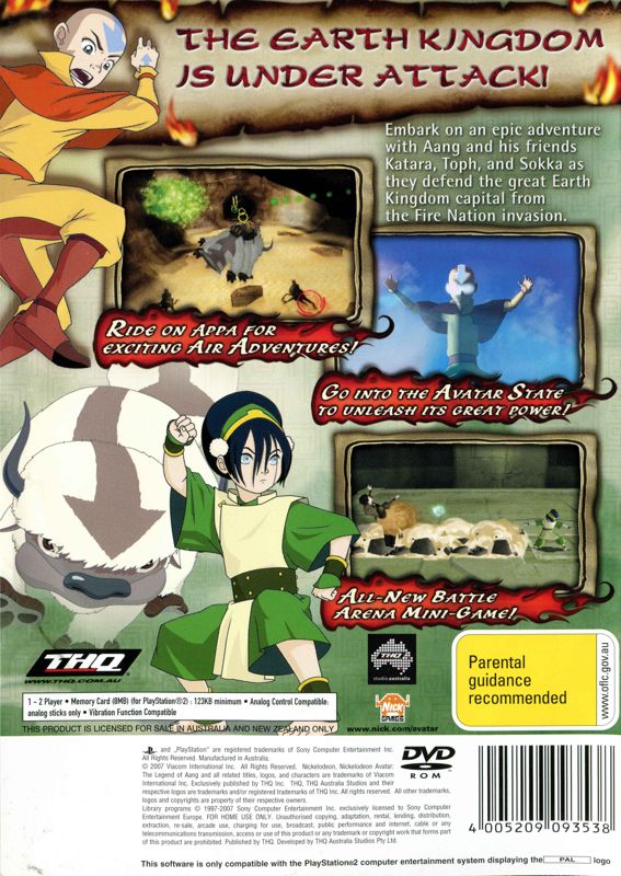 Back Cover for Avatar: The Last Airbender - The Burning Earth (PlayStation 2)