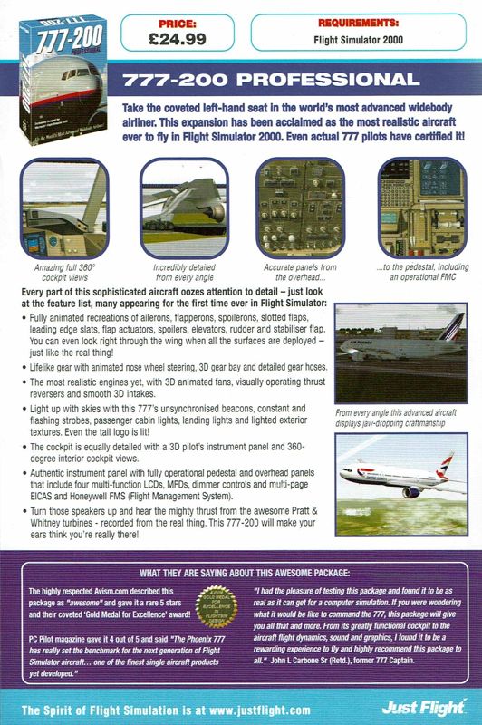 Advertisement for 737-400: Greatest Airliners (Windows): Back