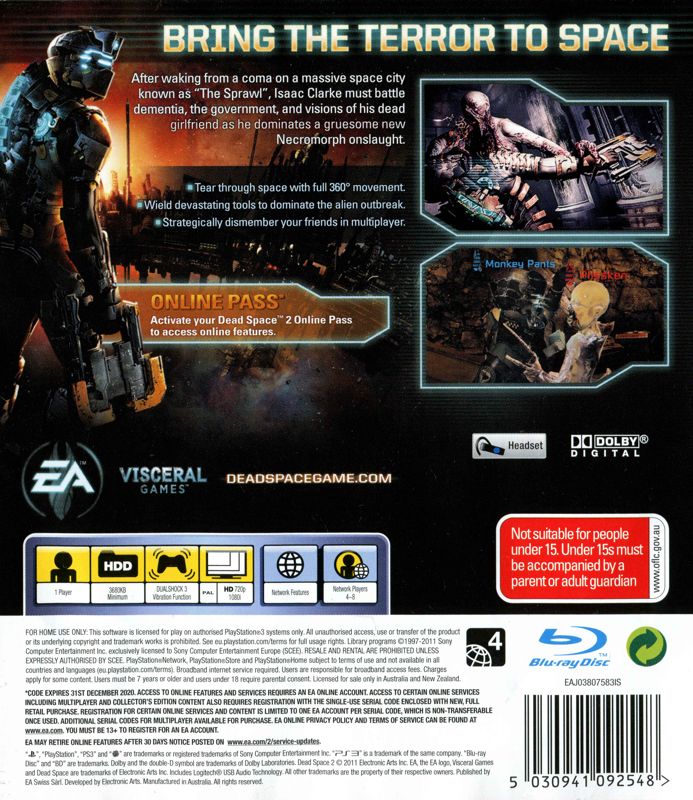 Back Cover for Dead Space 2 (PlayStation 3)
