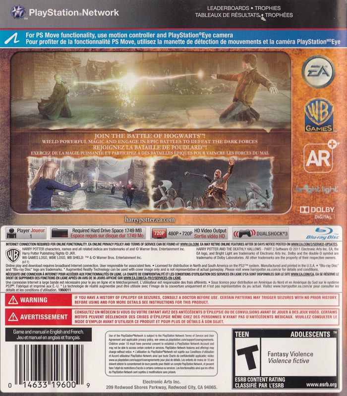 Back Cover for Harry Potter and the Deathly Hallows: Part 2 (PlayStation 3)