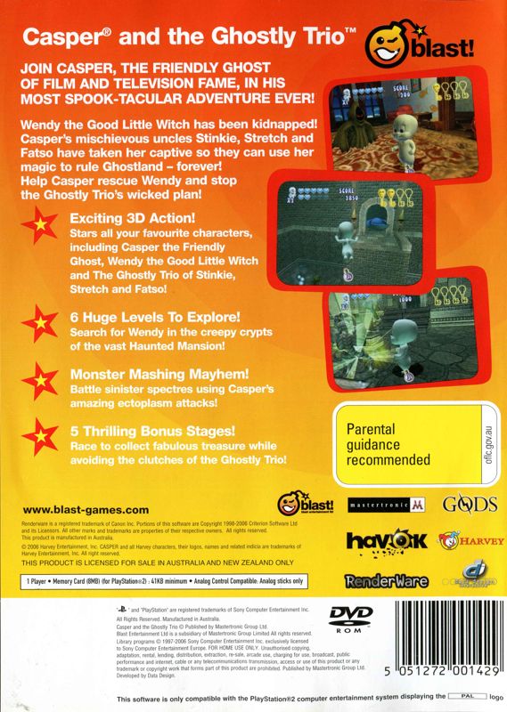 Back Cover for Casper and the Ghostly Trio (PlayStation 2)