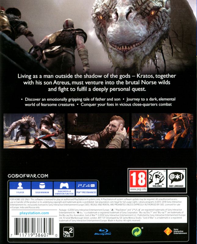 Back Cover for God of War (PlayStation 4)