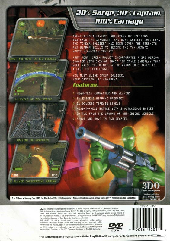 Back Cover for Army Men: Green Rogue (PlayStation 2)