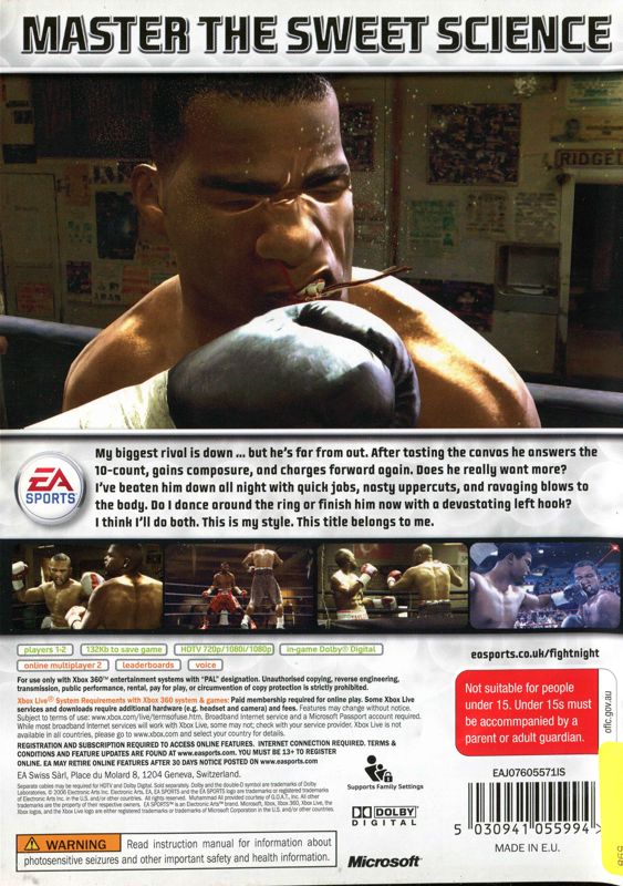 Back Cover for Fight Night Round 3 (Xbox 360) (Classics release)