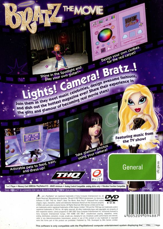 Back Cover for Bratz The Movie (PlayStation 2)