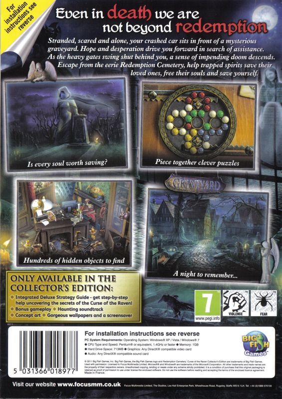 Back Cover for Redemption Cemetery: Curse of the Raven (Collector's Edition) (Windows)