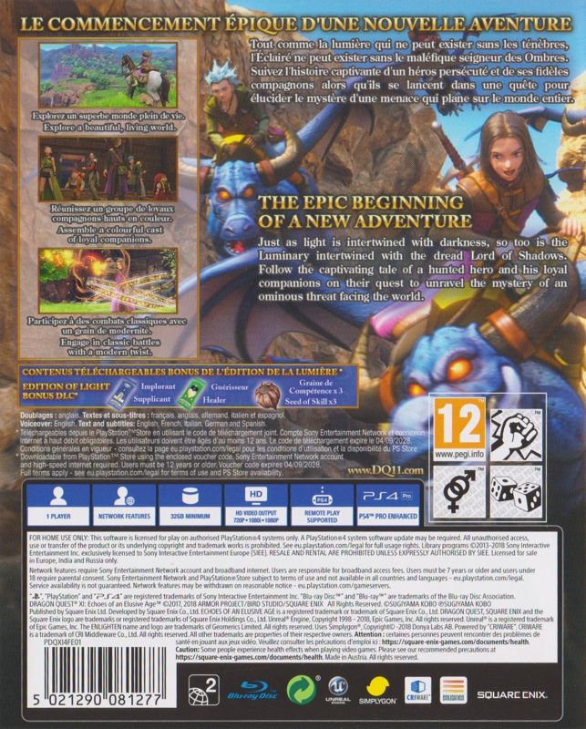Back Cover for Dragon Quest XI: Echoes of an Elusive Age - Digital Edition of Light (PlayStation 4)