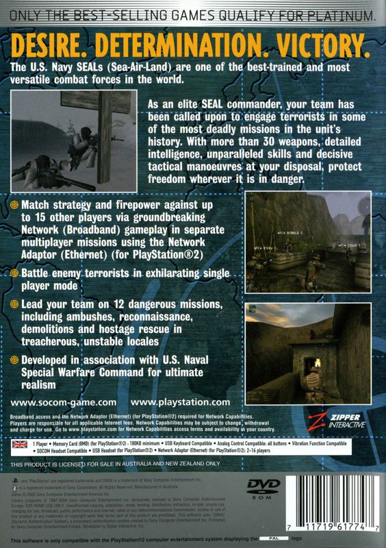 Back Cover for SOCOM: U.S. Navy SEALs (PlayStation 2) (Platinum release)