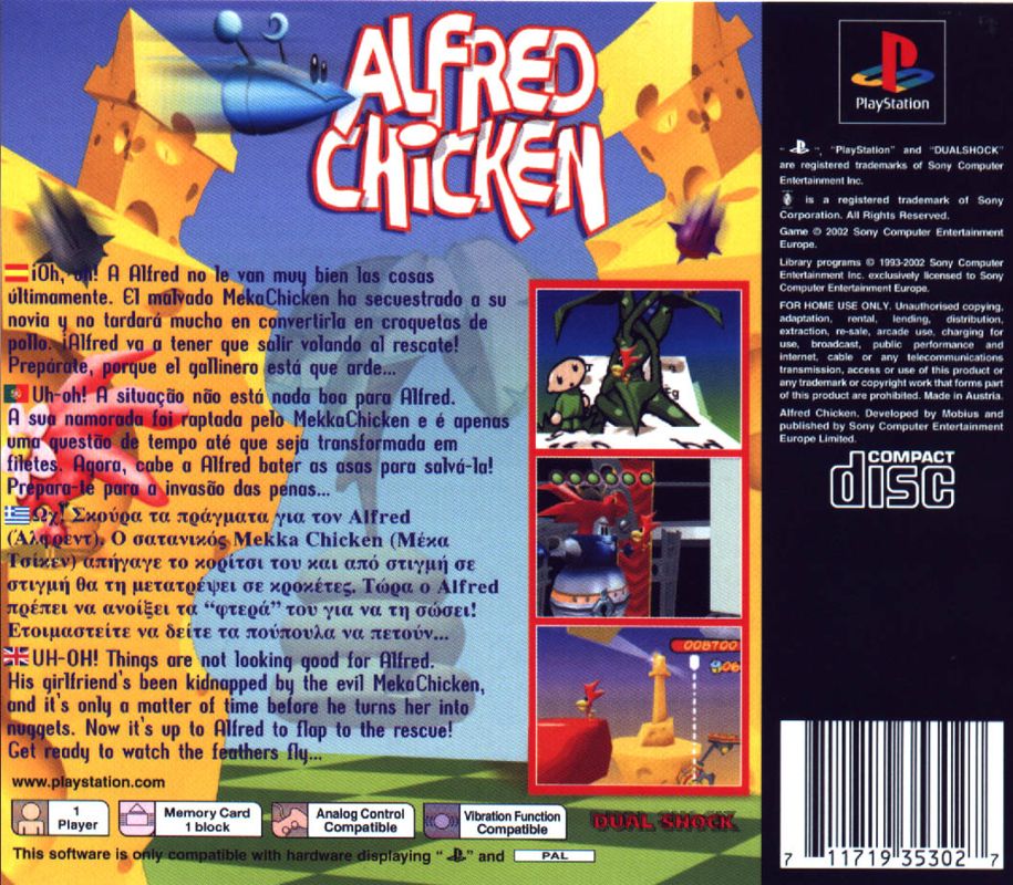 Back Cover for Alfred Chicken (PlayStation)
