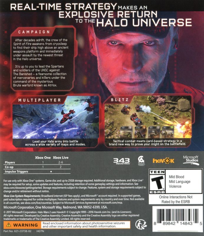 Back Cover for Halo Wars 2 (Xbox One)