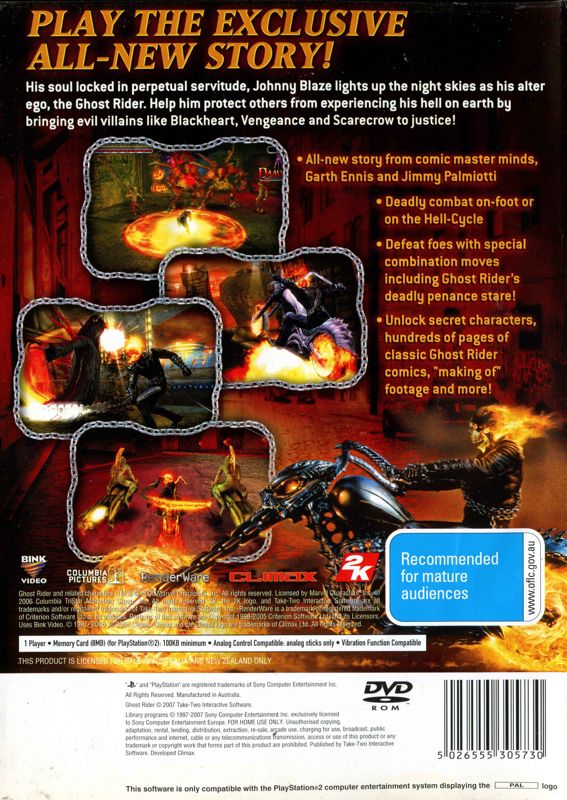 Back Cover for Ghost Rider (PlayStation 2)