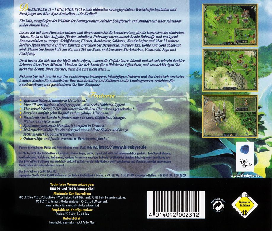 Back Cover for The Settlers II: Veni, Vidi, Vici (DOS) (Software Pyramide release)