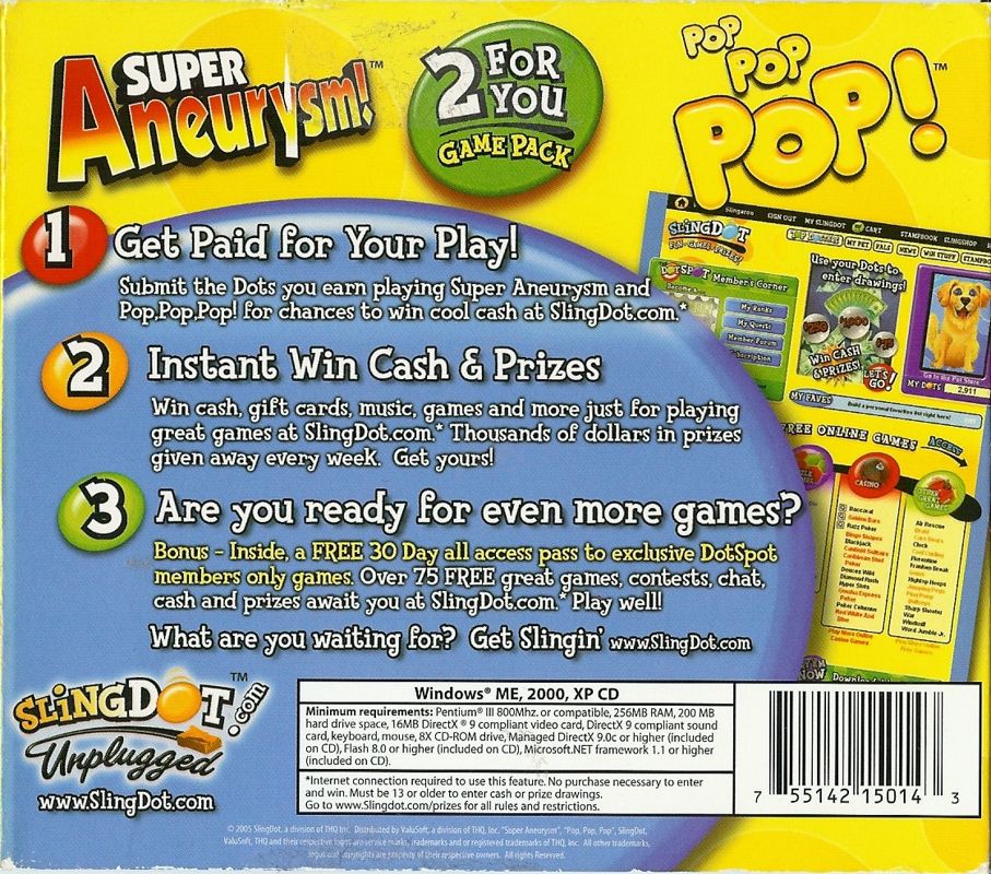 Back Cover for 2 For You Game Pack: Super Aneurysm! / Pop Pop Pop! (Windows)