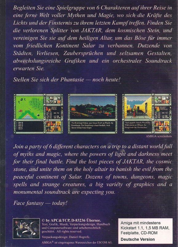 Back Cover for Jaktar: Der Elfenstein (Amiga)