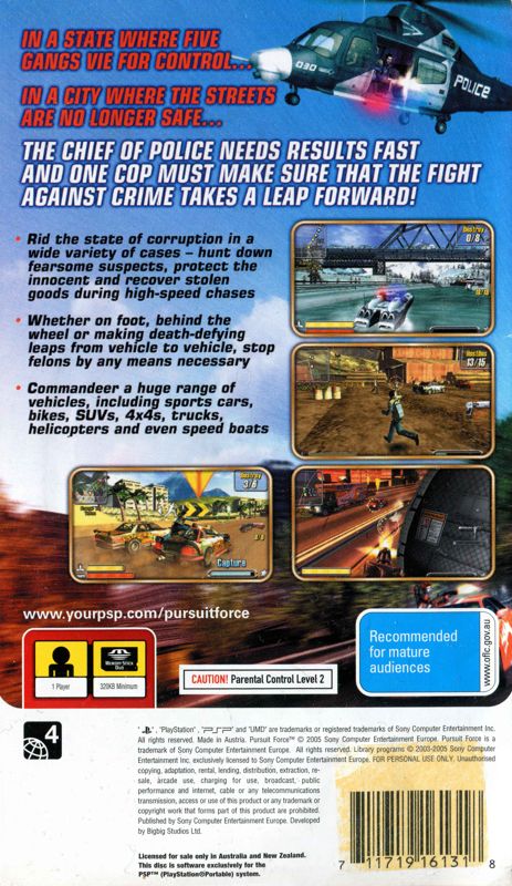Back Cover for Pursuit Force (PSP)