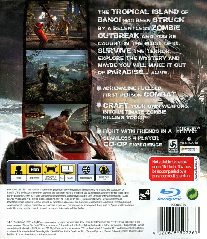 Back Cover for Dead Island (PlayStation 3)