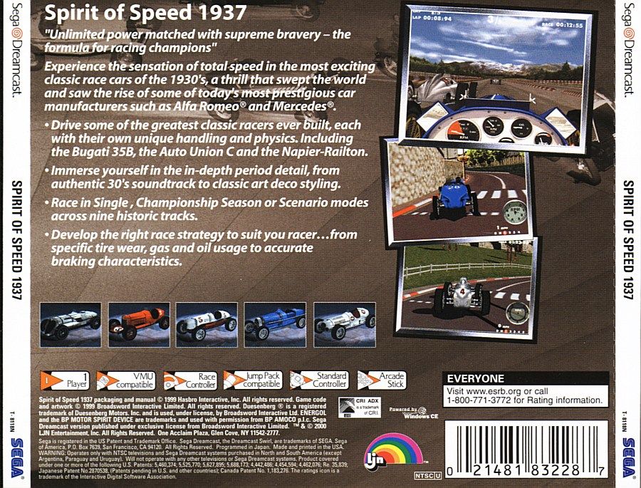 Back Cover for Spirit of Speed 1937 (Dreamcast)