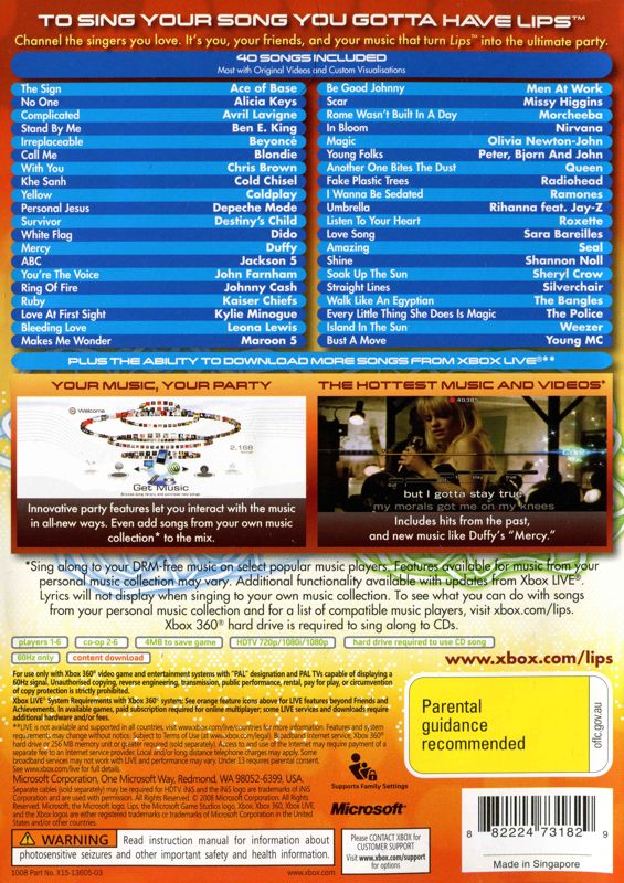Back Cover for Lips (Xbox 360)