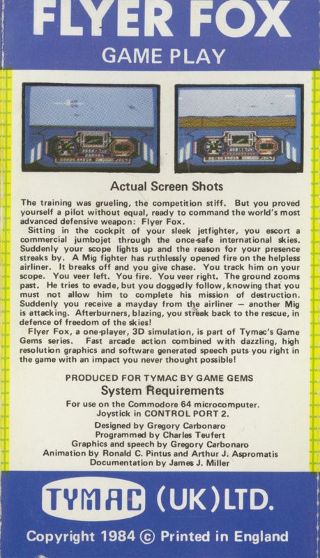 Inside Cover for Flyer Fox (Commodore 64)