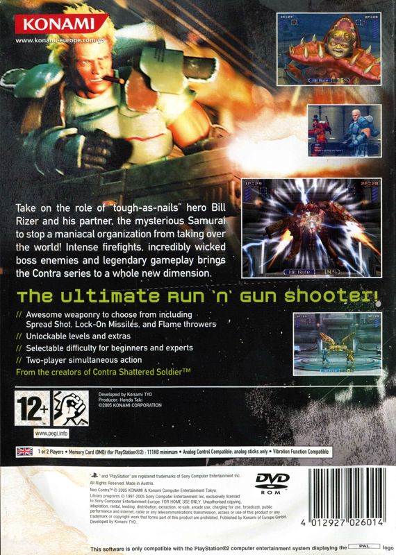 Back Cover for Neo Contra (PlayStation 2)