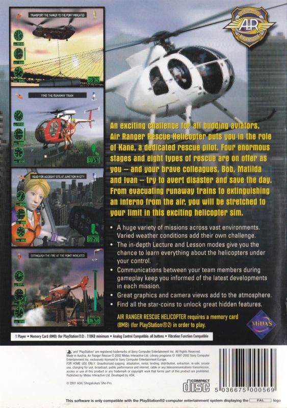 Back Cover for Air Ranger: Rescue Helicopter (PlayStation 2)