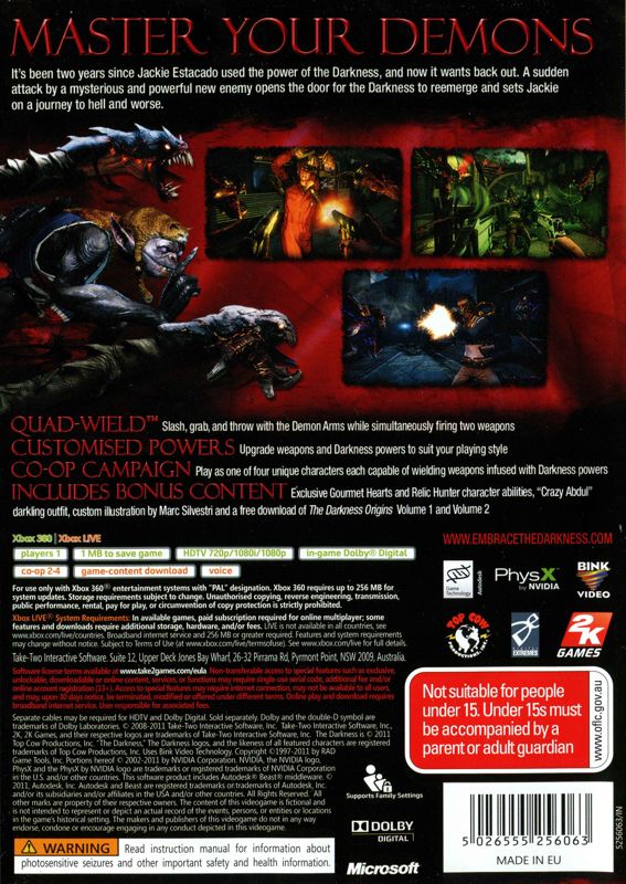 Back Cover for The Darkness II (Xbox 360)