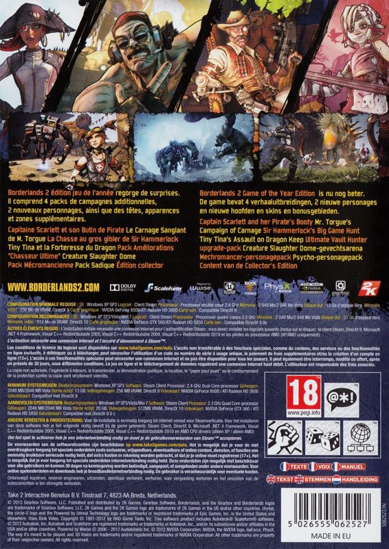 Back Cover for Borderlands 2: Game of the Year Edition (Windows)