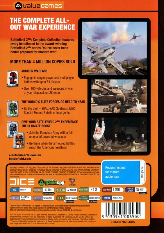 Back Cover for Battlefield 2: Complete Collection (Windows) (EA Value Games release)